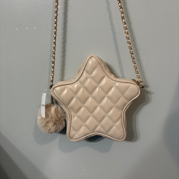 NWT ALDO Tan Star Quilted Shaped Purse w/ Gold Chain Strap, Pearl Beads - Picture 4 of 7